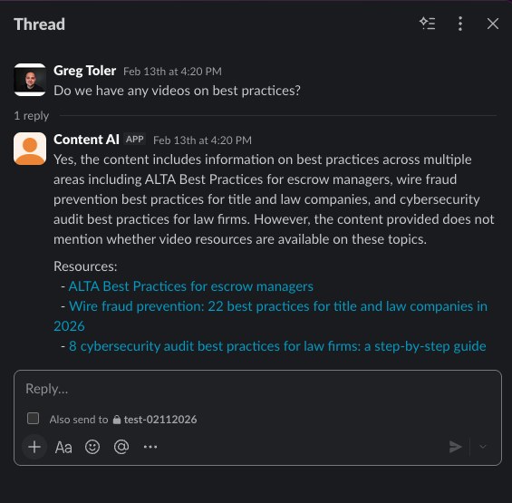 Content bot answering in Slack