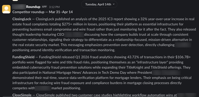 Weekly roundup post in Slack